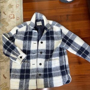 Madewell Plaid Shacket in Navy & White